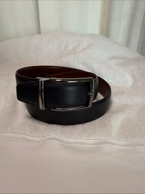 Classic Black Leather Belt with Silver Buckle